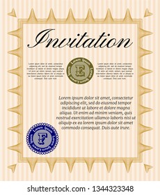 Orange Invitation template. With great quality guilloche pattern. Money Pattern. Vector illustration. 