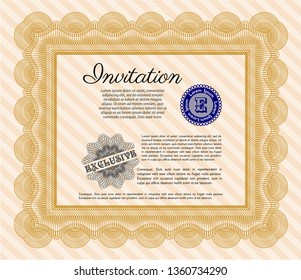 Orange Invitation template. With great quality guilloche pattern. Vector illustration. Sophisticated design. 