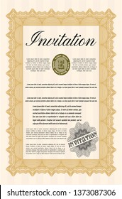 Orange Invitation template. With great quality guilloche pattern. Detailed. Money design. 