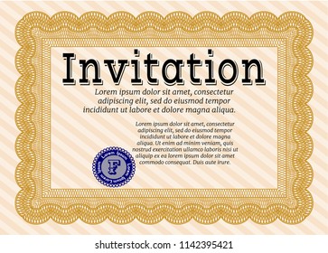 Orange Invitation template. With guilloche pattern and background. Detailed. Money style design. 