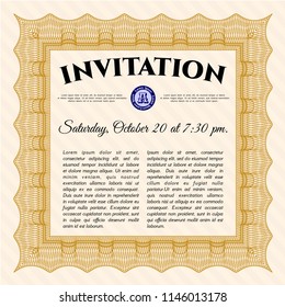 Orange Invitation template. With guilloche pattern and background. Retro design. Vector illustration. 