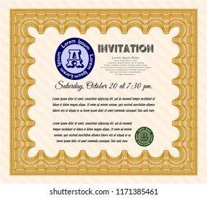 Orange Invitation template. With guilloche pattern. Vector illustration. Beauty design. 