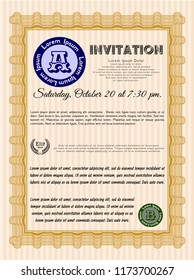 Orange Invitation template. With guilloche pattern. Modern design. Customizable, Easy to edit and change colors. 