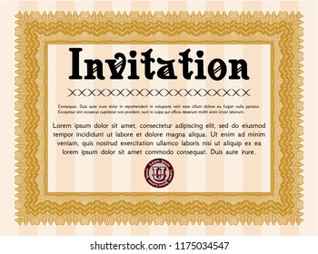 Orange Invitation template. With guilloche pattern and background. Customizable, Easy to edit and change colors. Good design. 