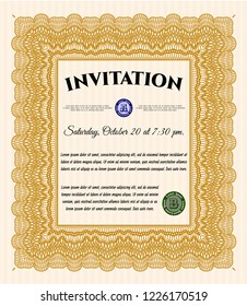 Orange Invitation template. With guilloche pattern. Customizable, Easy to edit and change colors. Modern design. 