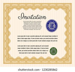 Orange Invitation template. With guilloche pattern. Detailed. Superior design. 