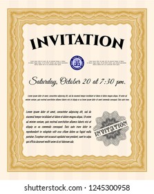 Orange Invitation template. With guilloche pattern and background. Elegant design. Customizable, Easy to edit and change colors. 