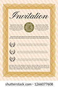Orange Invitation template. With guilloche pattern and background. Detailed. Money Pattern design. 