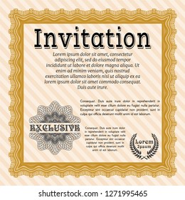 Orange Invitation template. With guilloche pattern. Nice design. Customizable, Easy to edit and change colors. 