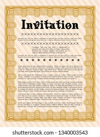 Orange Invitation template. With guilloche pattern and background. Good design. Detailed. 