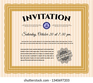 Orange Invitation template. With guilloche pattern. Customizable, Easy to edit and change colors. Retro design. 