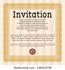 Orange Invitation template. With guilloche pattern. Modern design. Detailed. 