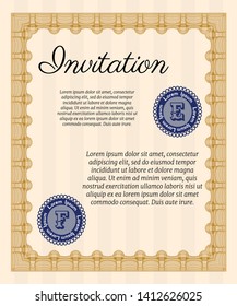 Orange Invitation template. With guilloche pattern and background. Cordial design. Customizable, Easy to edit and change colors. 