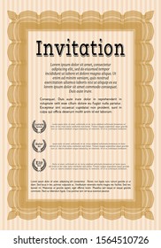 Orange Invitation template. With guilloche pattern and background. Money design. Customizable, Easy to edit and change colors. 