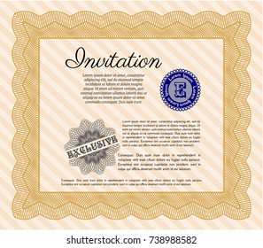 Orange Invitation template. With guilloche pattern and background. Money design. Customizable, Easy to edit and change colors. 