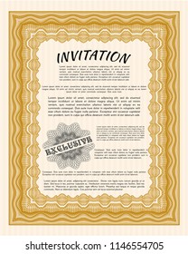 Orange Invitation template. With linear background. Excellent design. Vector illustration. 