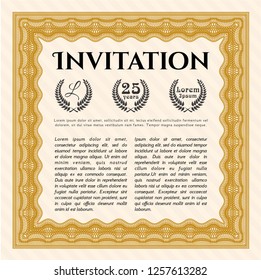 Orange Invitation template. With linear background. Detailed. Elegant design. 