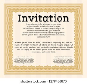 Orange Invitation template. With linear background. Money design. Detailed. 