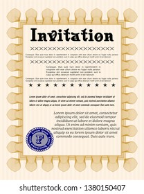 Orange Invitation template. With linear background. Vector illustration. Good design. 