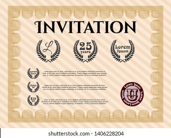 Orange Invitation template. With linear background. Detailed. Lovely design. 