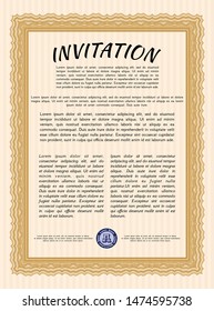 Orange Invitation template. With linear background. Customizable, Easy to edit and change colors. Money Pattern design. 