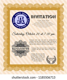Orange Invitation template. Lovely design. Vector illustration. With linear background. 