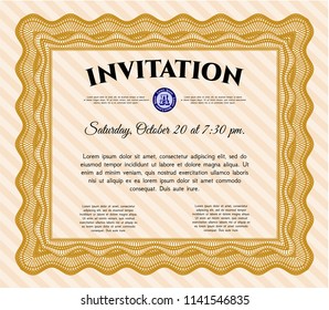 Orange Invitation template. Modern design. With quality background. Detailed. 