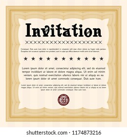 Orange Invitation template. Money design. Vector illustration. With background. 