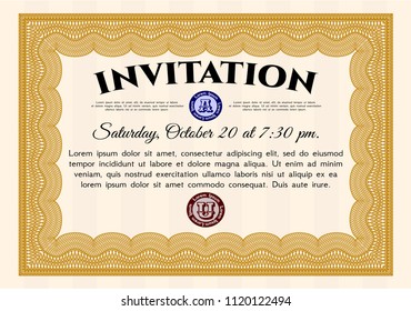 Orange Invitation template. Money Pattern. With quality background. Vector illustration. 