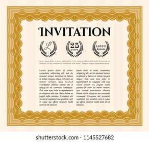 Orange Invitation template. Money Pattern. With guilloche pattern and background. Customizable, Easy to edit and change colors. 