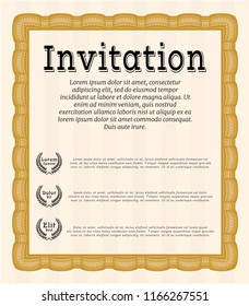 Orange Invitation template. Money Pattern. Detailed. Complex background. 
