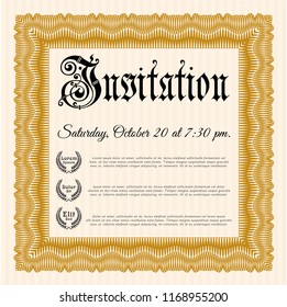 Orange Invitation template. Money Pattern design. Customizable, Easy to edit and change colors. With complex background. 