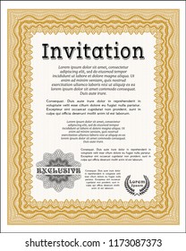 Orange Invitation template. Money Pattern. Detailed. With quality background. 