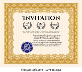 Orange Invitation template. Money Pattern. Customizable, Easy to edit and change colors. With great quality guilloche pattern. 