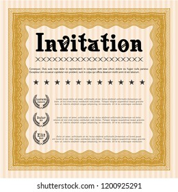 Orange Invitation template. Money Pattern design. With complex linear background. Detailed. 