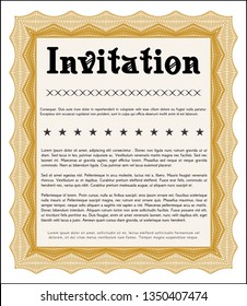 Orange Invitation template. Money Pattern. Detailed. With guilloche pattern and background. 