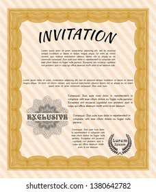 Orange Invitation template. Money Pattern. With complex linear background. Detailed. 