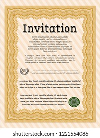 Orange Invitation template. Nice design. Easy to print. Detailed. 