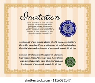 Orange Invitation template. Perfect design. Customizable, Easy to edit and change colors. With great quality guilloche pattern. 