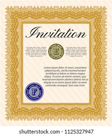 Orange Invitation template. Perfect design. Vector illustration. With linear background. 
