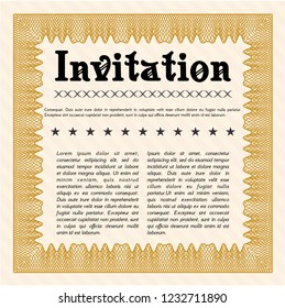 Orange Invitation template. Perfect design. With complex linear background. Detailed. 