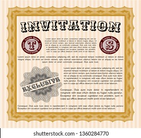 Orange Invitation template. Perfect design. With guilloche pattern. Vector illustration. 