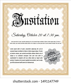 Orange Invitation template. Perfect design. Detailed. With guilloche pattern. 