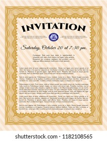  Orange Invitation template. With quality background. Money design. Detailed. 