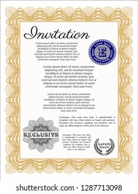 Orange Invitation template. With quality background. Money design. Detailed. 