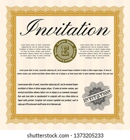 Orange Invitation template. With quality background. Detailed. Money design. 