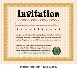 Orange Invitation template. Retro design. Detailed. With background. 