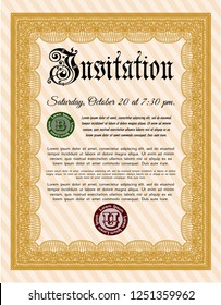 Orange Invitation template. Retro design. Easy to print. Customizable, Easy to edit and change colors. 