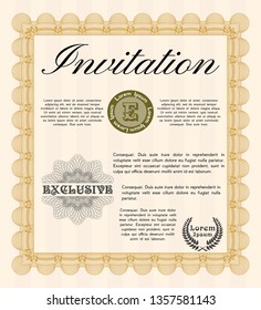 Orange Invitation template. Retro design. With background. Detailed. 