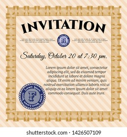 Orange Invitation template. Retro design. Customizable, Easy to edit and change colors. Easy to print. 